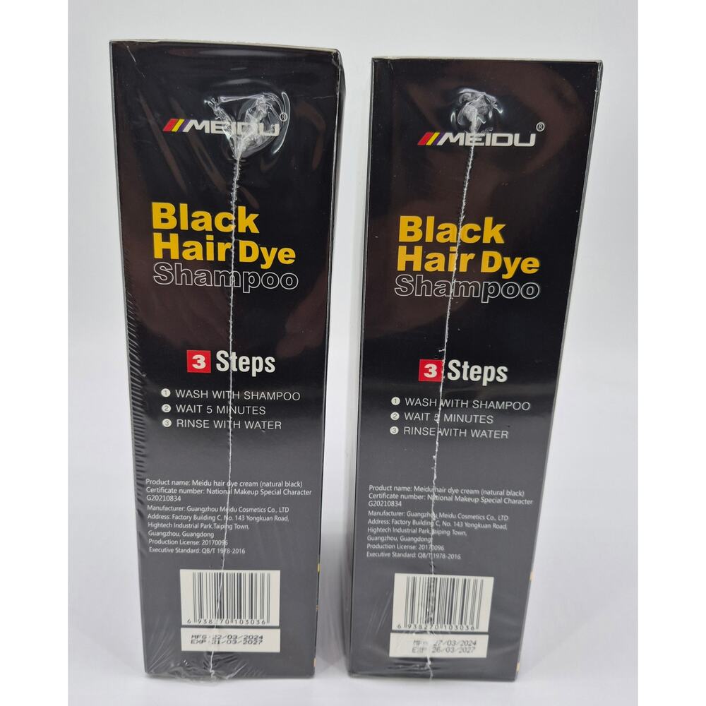 Meidu Black Hair Dye Shampoo 3 in 1 Natural Black‎ Ginseng 500ml Lot of 2 New - Picture 4 of 4